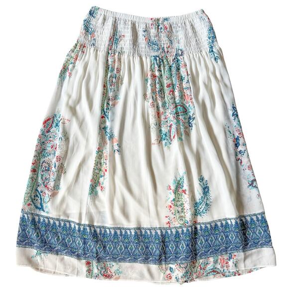 J Jill Bohemian Paisley Skirt Cottagecore Tomato Girl Flowy Elastic Waist - Picture 1 of 7